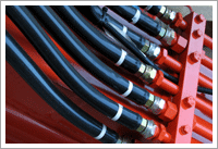 closeup of hydraulic hoses