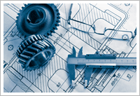 Blueprint with gears and measuring device